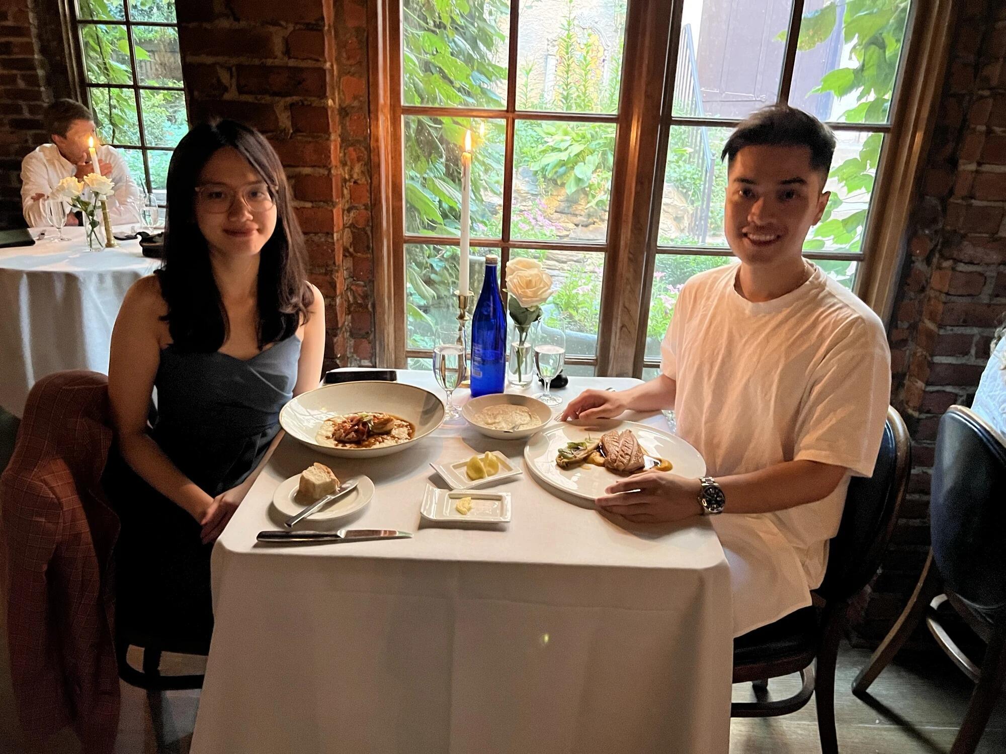 One of the first meal together... Mask off!