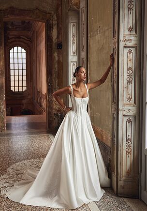 Stretch Mikado Ball Gown with Corset Bodice & Basque Waist