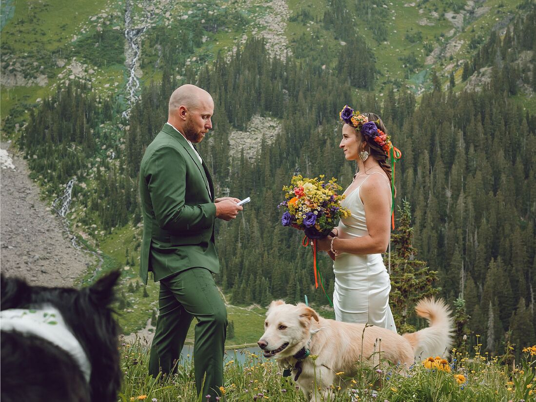 Couple eloping on mountain
