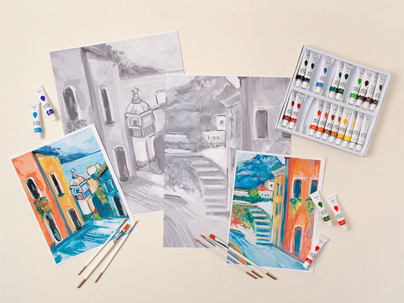 Paint by shadows kit of European scenery