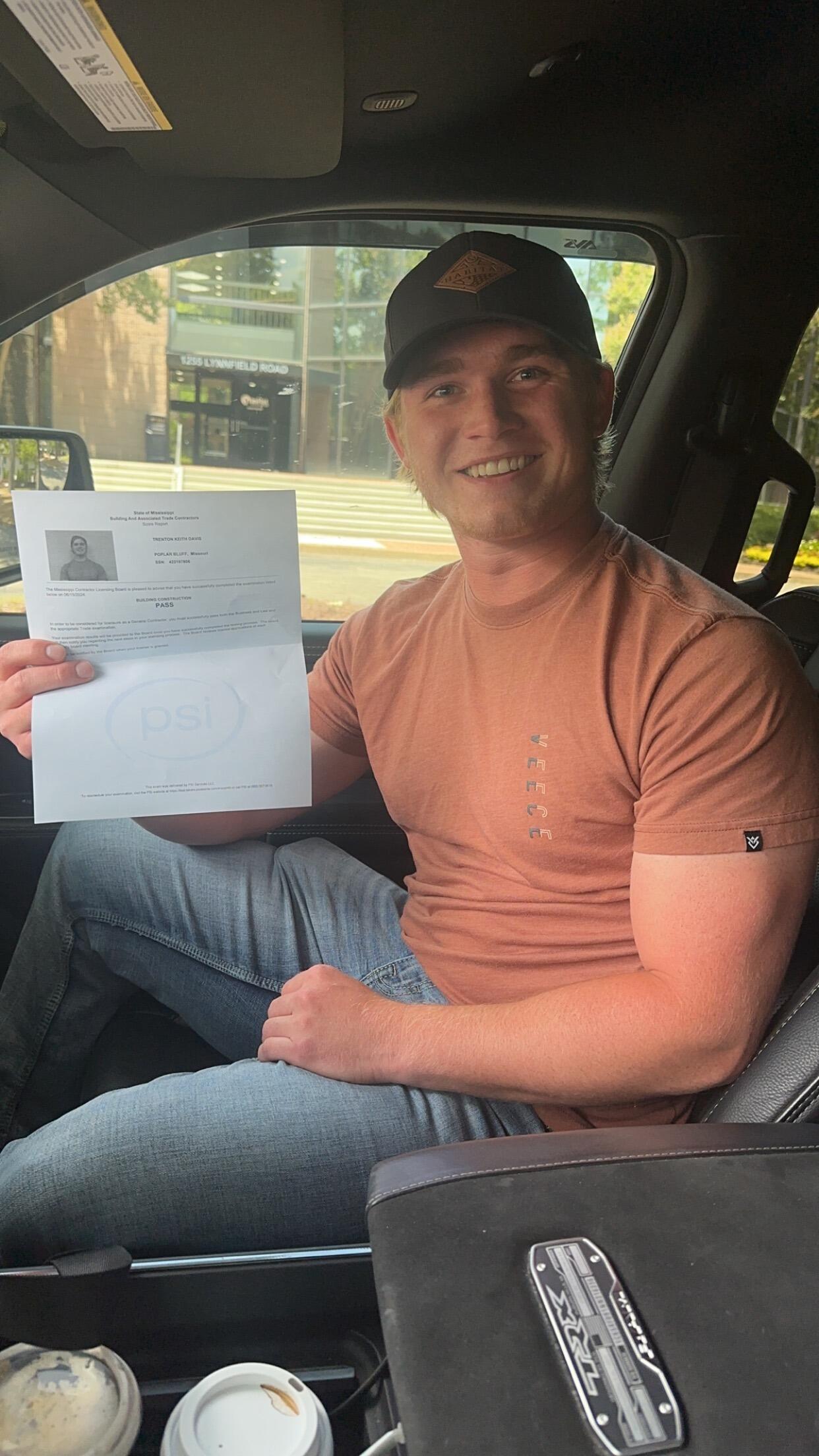 Trenton passing and getting his Construction License! 