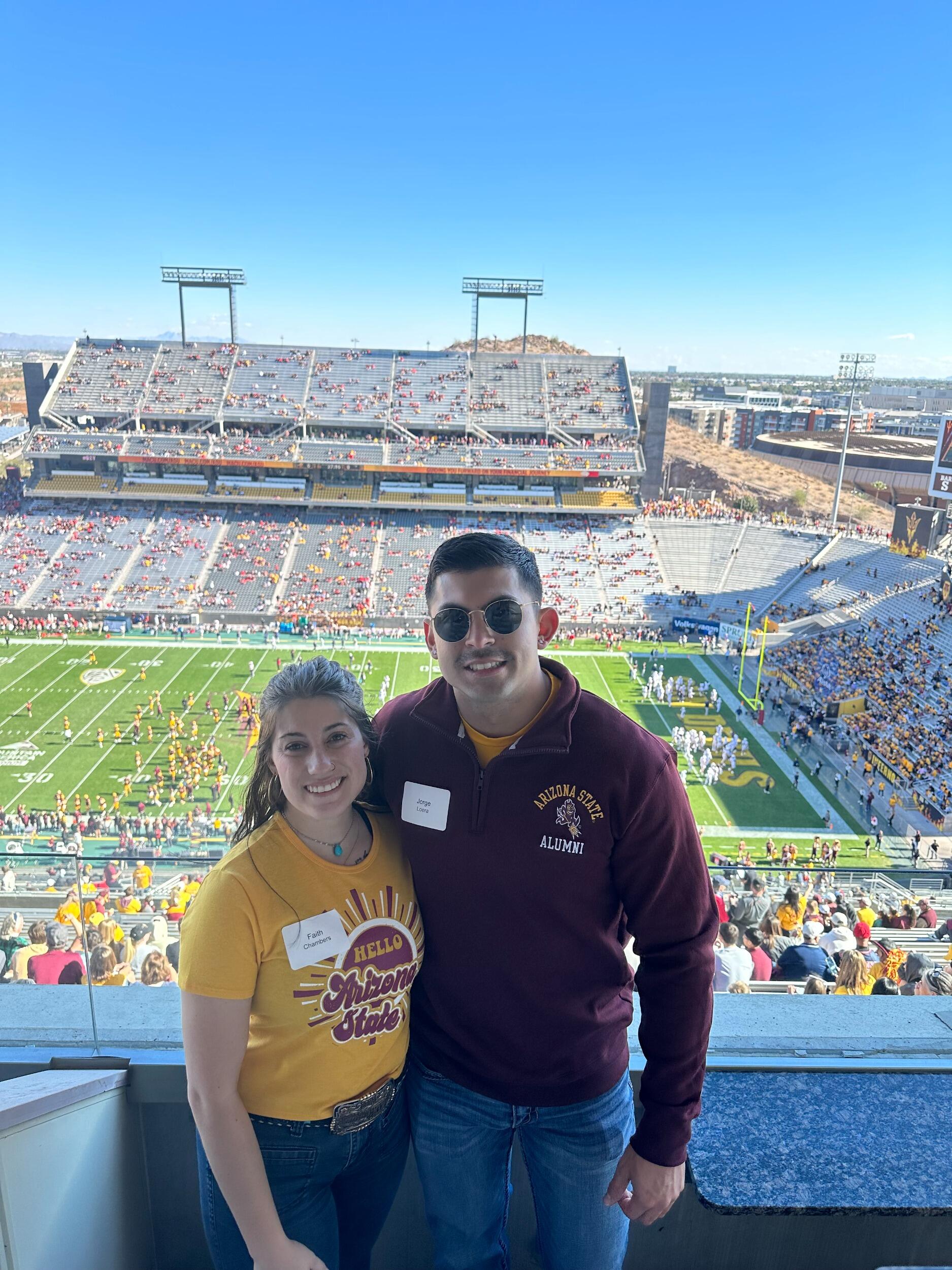 First college football game together. Jorge got invited back to participate in Alumni activities. ASU vs USC. Forks up.