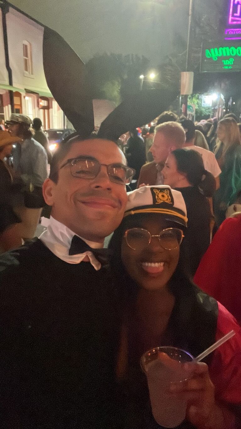 Our first Halloween! Keke was Hugh Hefner and Brad was the playboy bunny.