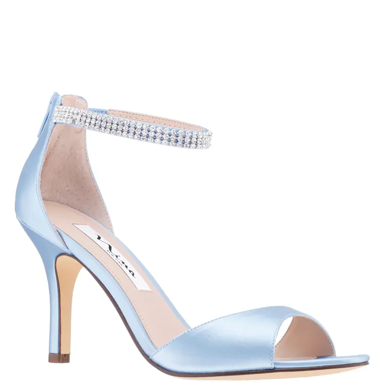 Sky blue satin crystal comfortable stiletto sandal for wedding