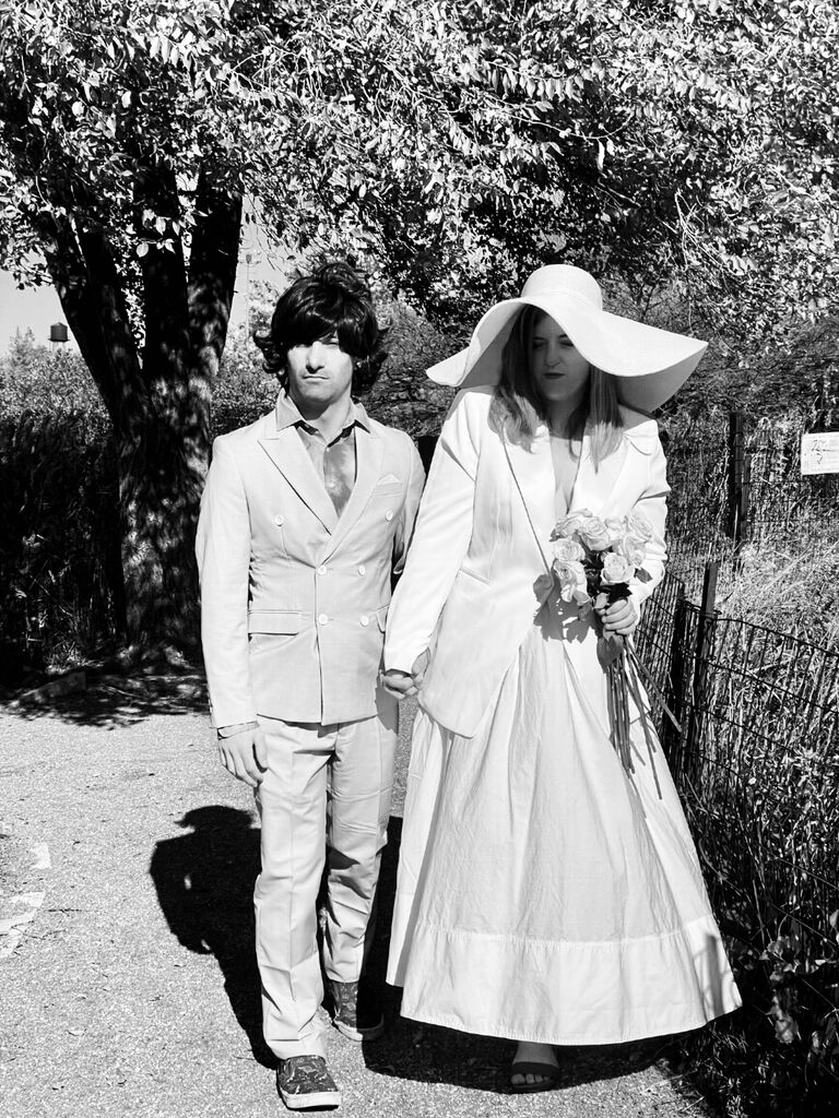 We honored Kyle's Halloween goal of dressing up for every decade, and this year we paid tribute to the '70s by dressing up as Mick and Bianca Jagger on their wedding day. 