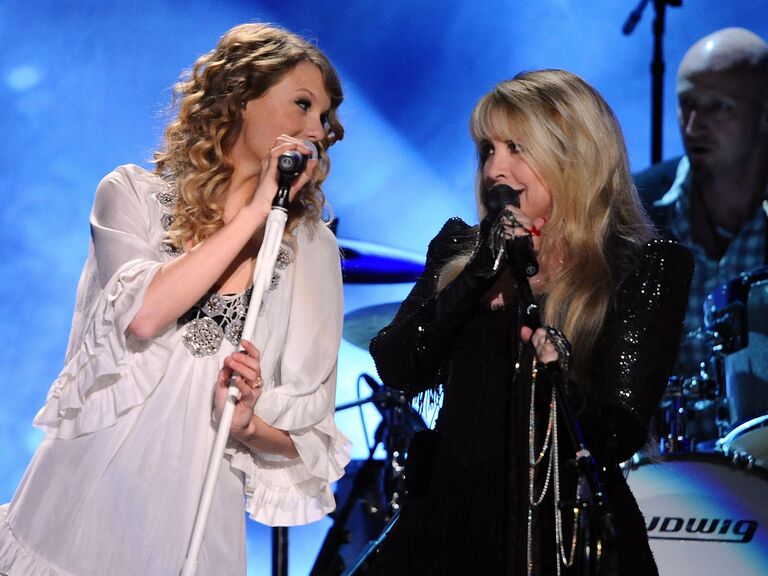 Taylor Swift and Stevie Nicks singing together at the 52nd Annual GRAMMY Awards held at Staples Center back in 2010