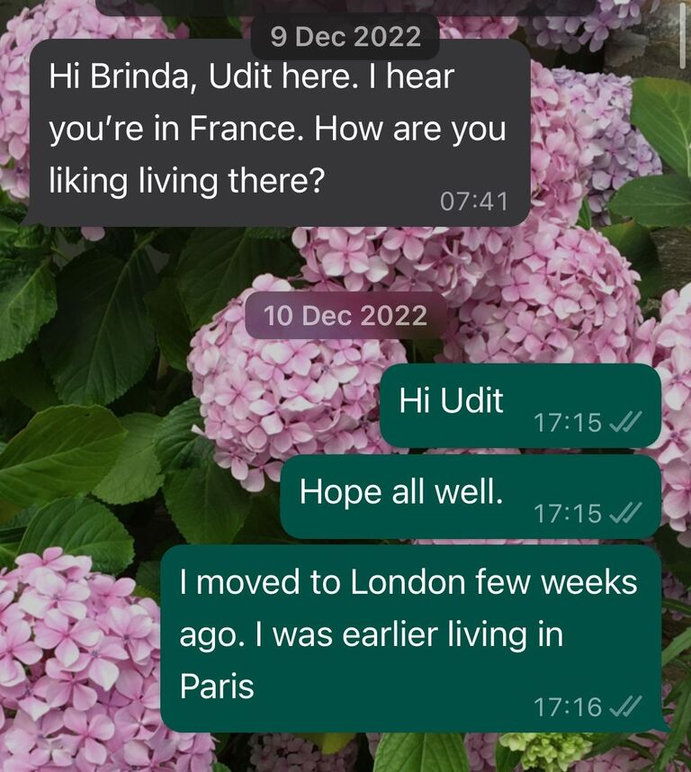 Our first whatsapp message followed by our first video call a week later..