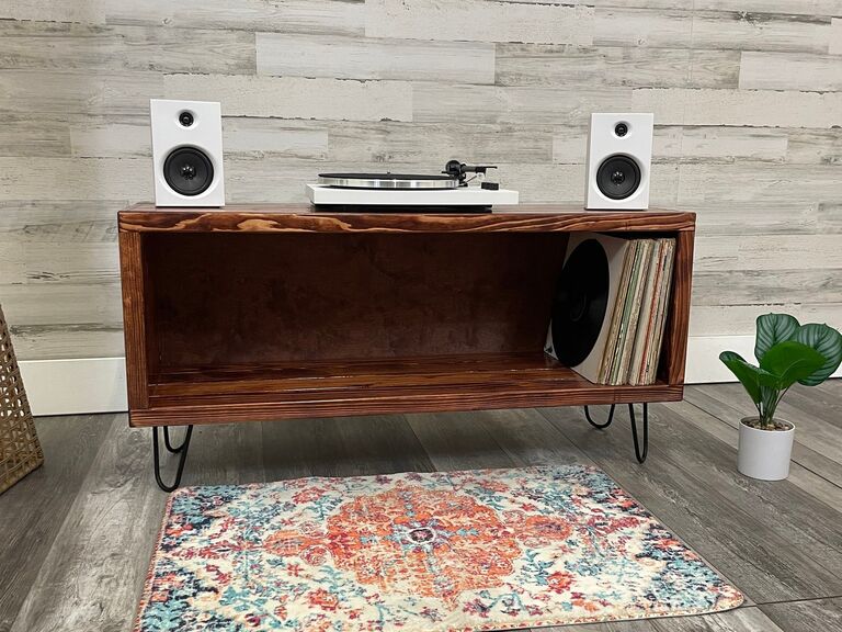 Handmade wooden shelf designed to hold records Etsy wedding gift idea