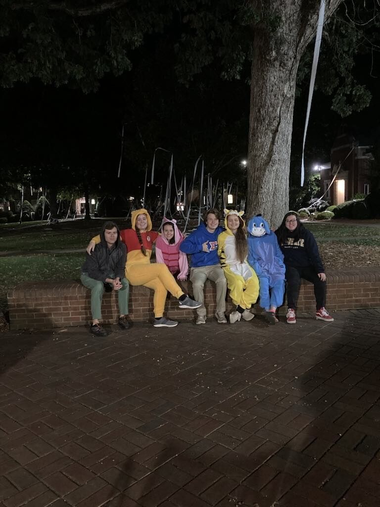 Back on campus, Trinity and Jacob often enjoyed the company of their Wingate University pals. Here they are the fall of their senior year after TPing the Academic Quad!