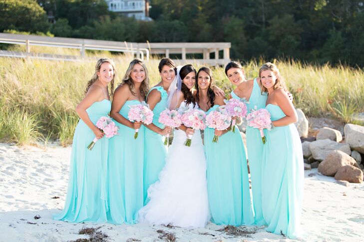 spa blue bridesmaid dresses
