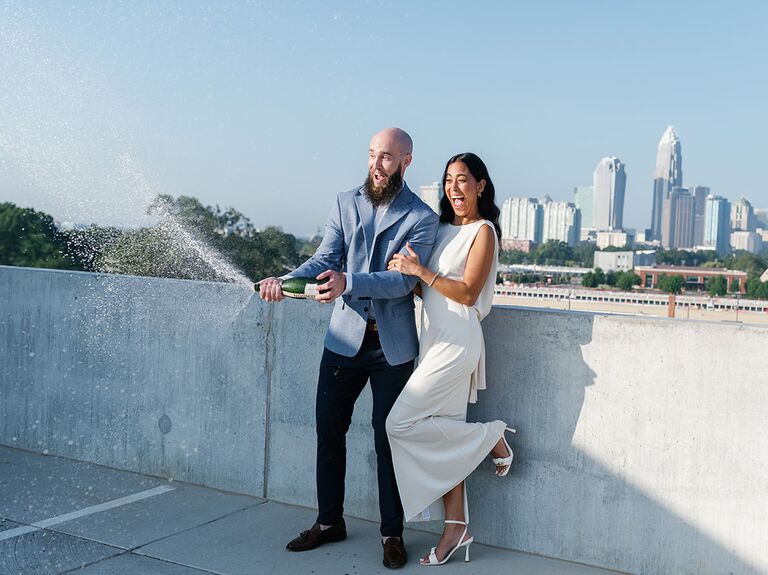 Engagement photo taken at Camp North End in Charlotte, NC