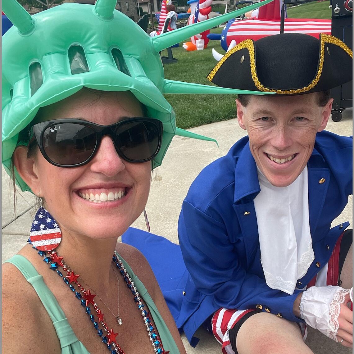 A tradition is born! They celebrate the Fourth of July together on the lake, dressing up as the Statue of Liberty and a Patriot as they throw out 2,000+ Jello shots to all their lake friends. 