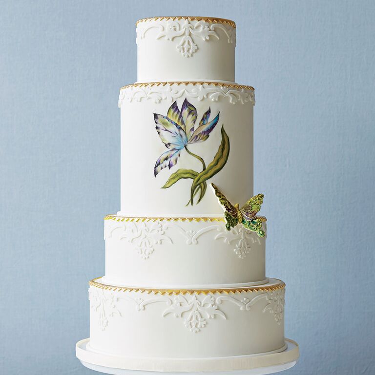 unique wedding cake with hand-painted flower