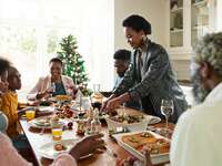 Family eating brunch on Christmas morning 