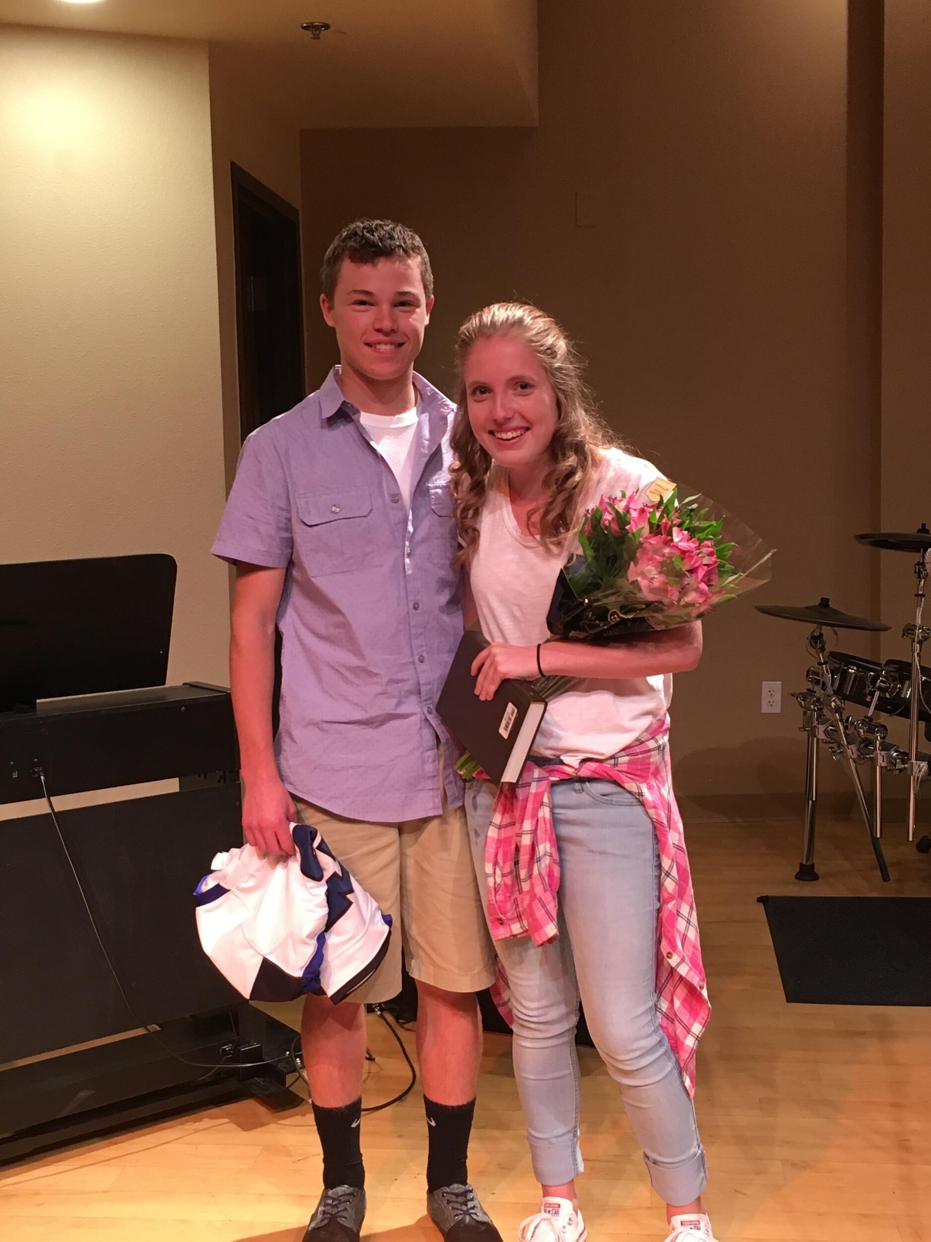After youth group one night, Sam had set up a scavenger hunt throughout the church... and at the end asked Elisa to go to Homecoming!