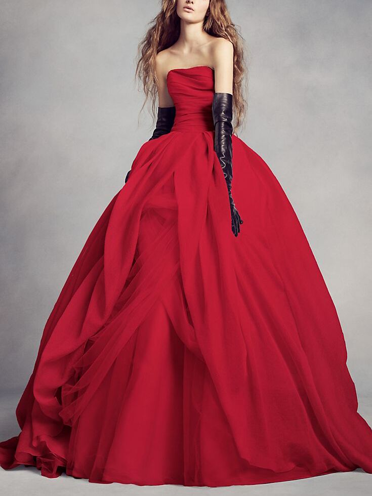 deep red wedding dress