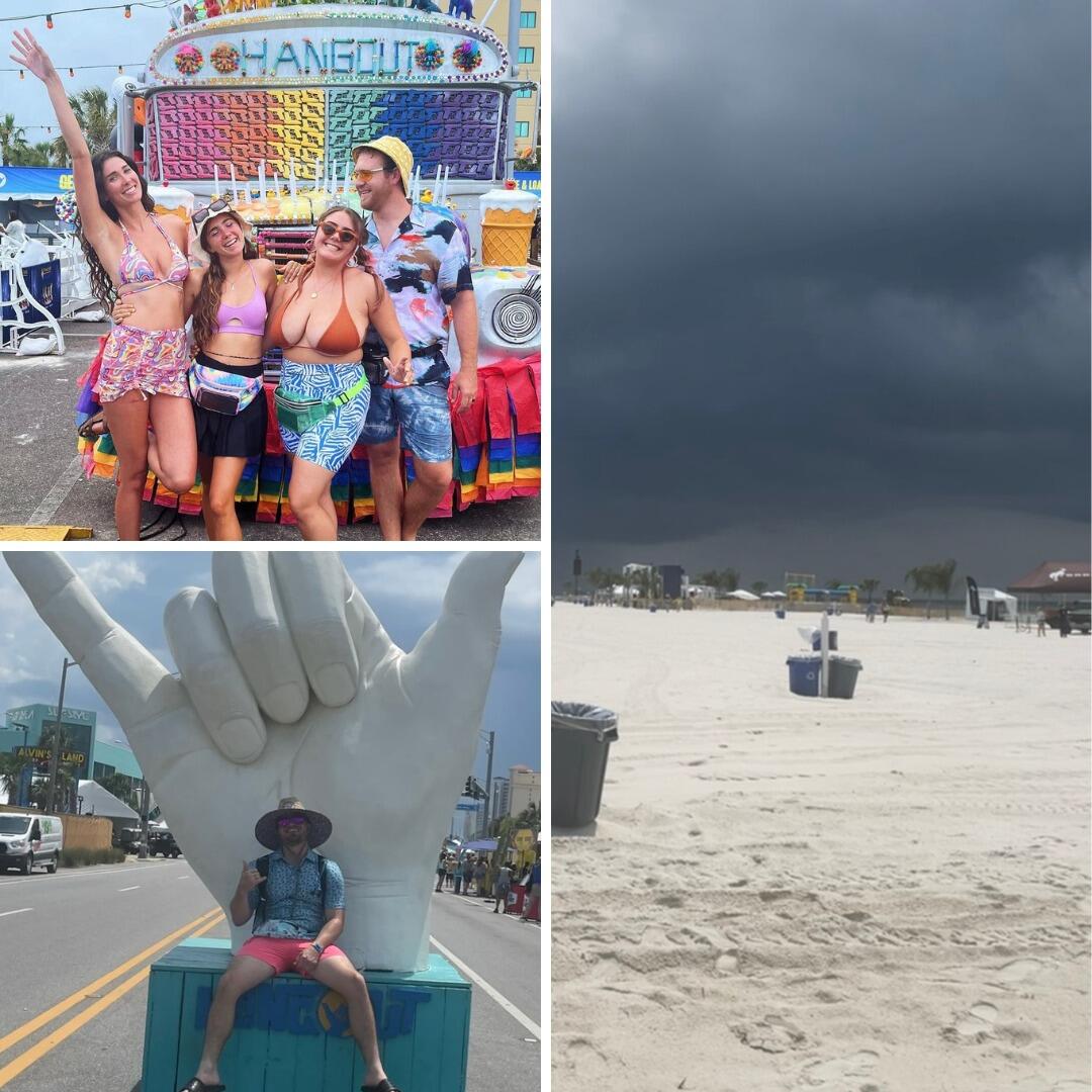 Ben and Sarah first met at Hangout Fest in Gulf Shores, Alabama. The first morning, there was a big storm, and everyone was either evacuated or crammed inside The Hangout restaurant. God just so happened to put them at a table directly across from each other. Ben could not take his eyes off Sarah. He had to meet her. Once the festival resumed, Sarah's long legs were a lot quicker than Ben's short stumps walking out to the beach. He asked her cousin to give her his contact. She said, "If you want her, you gotta go get her yourself," pointing him in the right direction. He hurried his little legs on over, approached her, introduced himself, told her she was beautiful, and asked for her contact info. They messaged whenever they could throughout the weekend with spotty service because of the 40,000 people at the festival, but when their phones weren't working they kept coincidentally seeing each other.