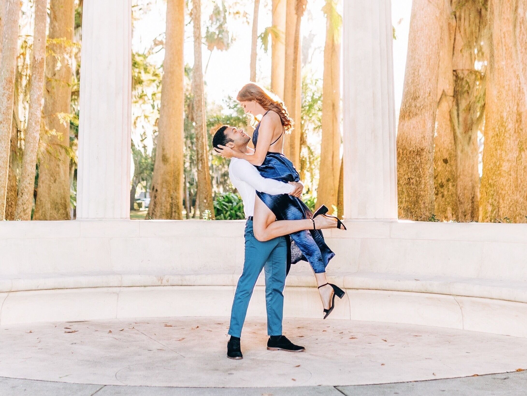 Man doing a romantic dance move with partner