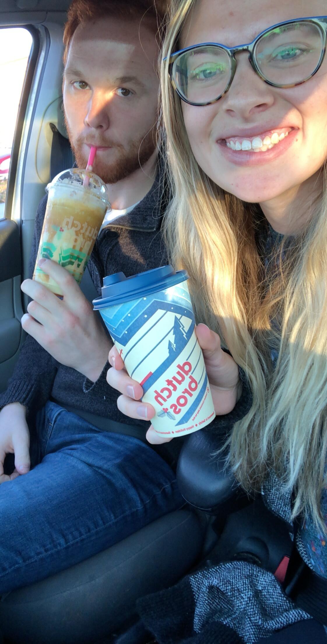 Surprisingly, Matisse agreed to go with Aaron to his family's Thanksgiving festivities - after only dating for a month! It was probably the draw of Dutch Bro's (a favorite from her mission) that got her to go. 