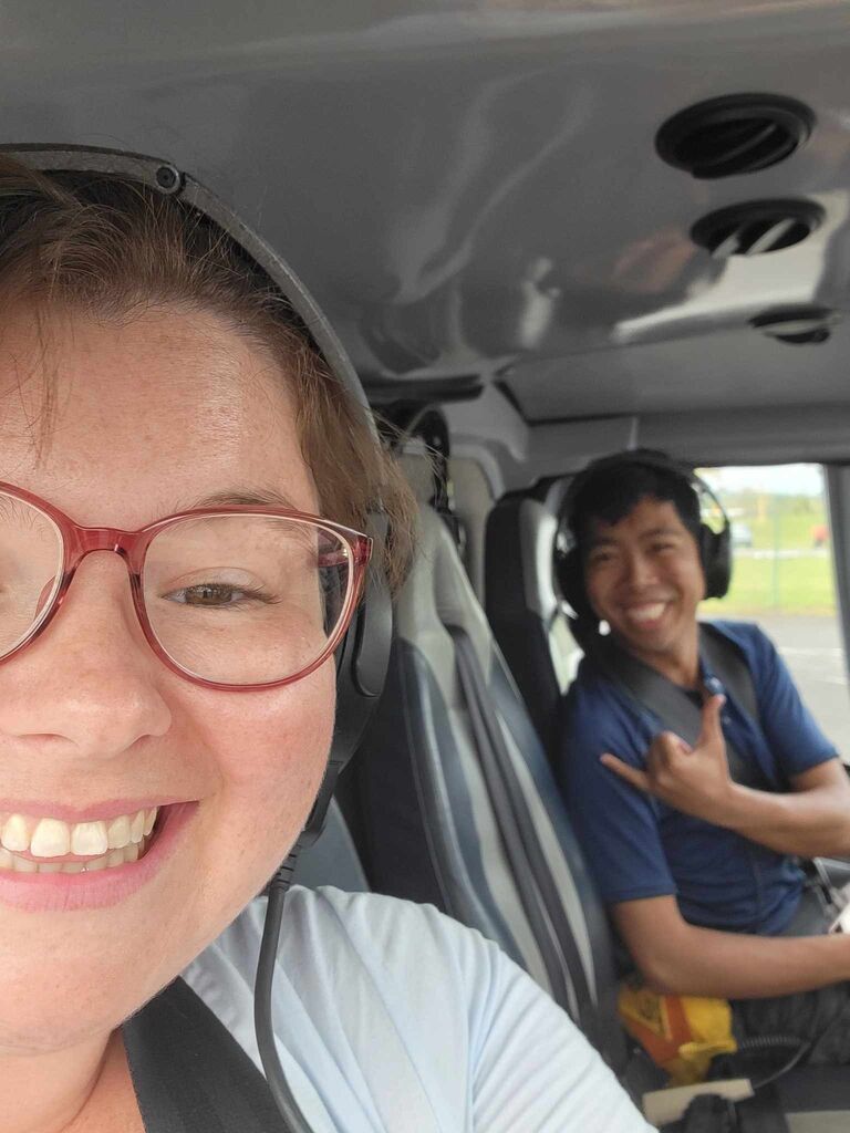 Our first helicopter ride on the Big Island, Hawaii. We saw a whale!