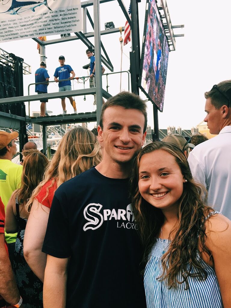 First photo together! After touring a college where Emmett was recruited to play ice hockey, he joined Julianna and her family down the shore for the White Marlin Open fishing tournament in OCMD. This is their first photo together and the first time they had spent significant time together.