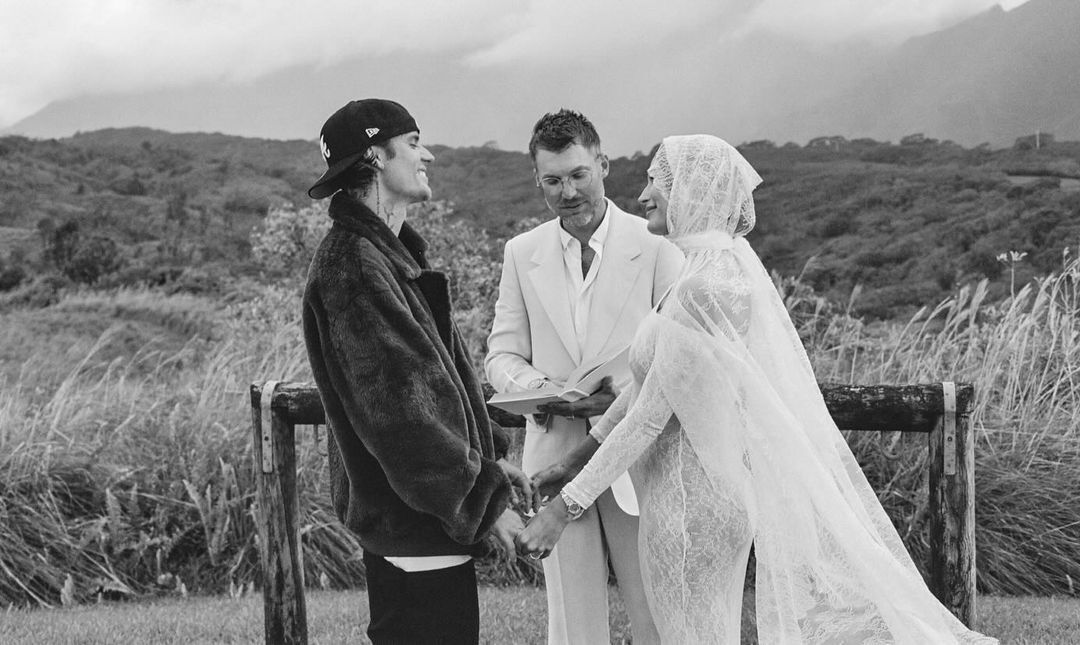 Justin and Hailey Beiber renewing vows in baby announcement video