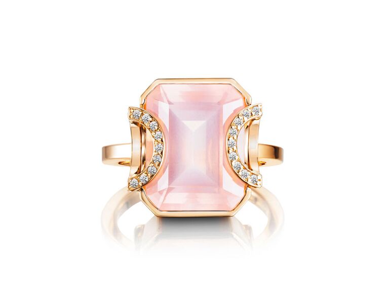 emerald-cut rose quartz and diamonds