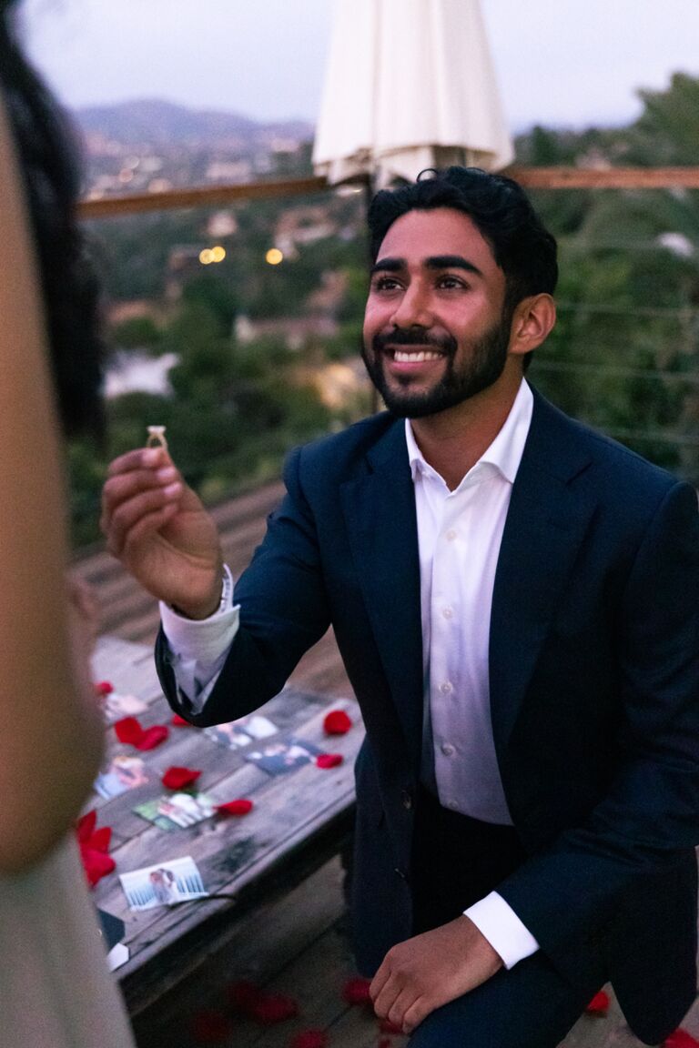 On September 19th,  Kishan proposed to Shreya in Hollywood Hills, Los Angeles!! Surrounded by city lights, rose petals, and the love of her life, Shreya said YES!