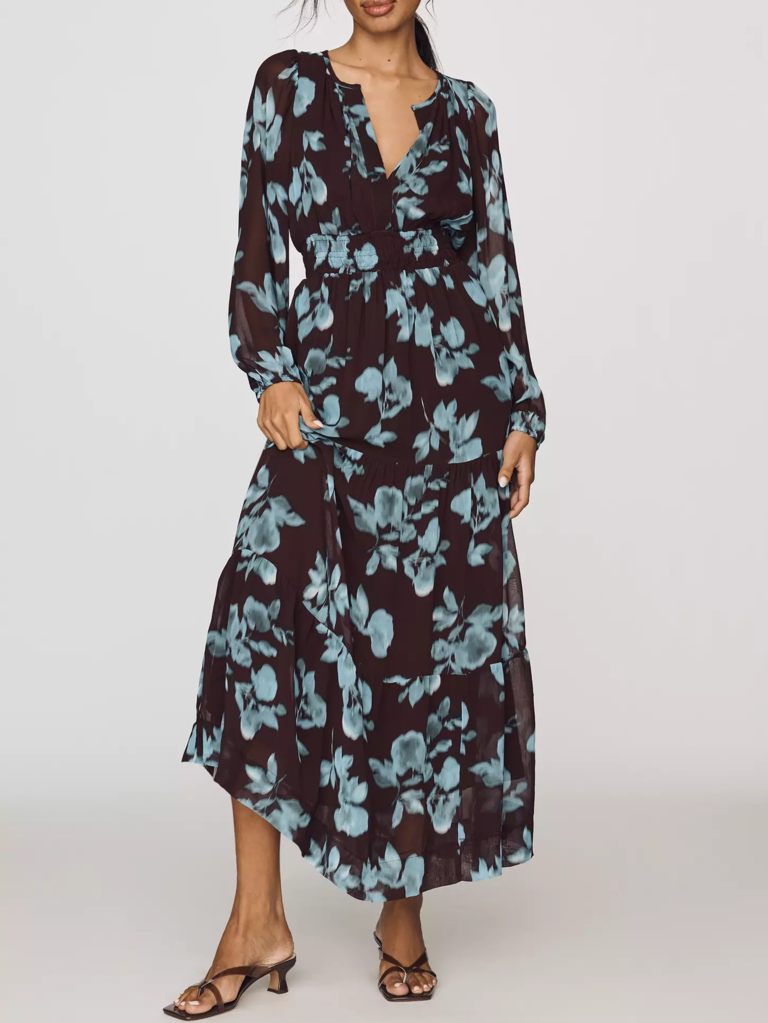 Anthropologie long sleeve floral chiffon dress