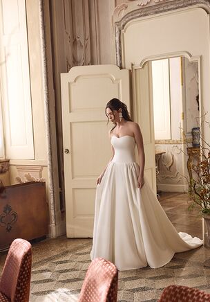Satin A-Line Gown with Princess Seams and Waterfall Waistline