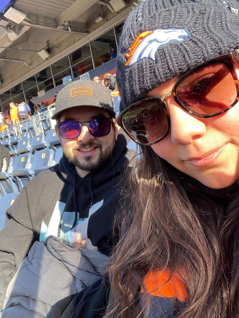 Our first NFL game together. Browns vs. Broncos.... Broncos won! Triston isn't a Bronco's fan but one day he might just be ;)