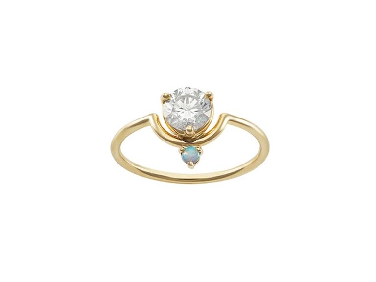 Engagement ring with diamond and opal