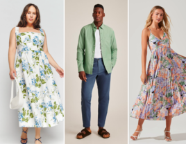 Men and women's spring engagement photo outfits.