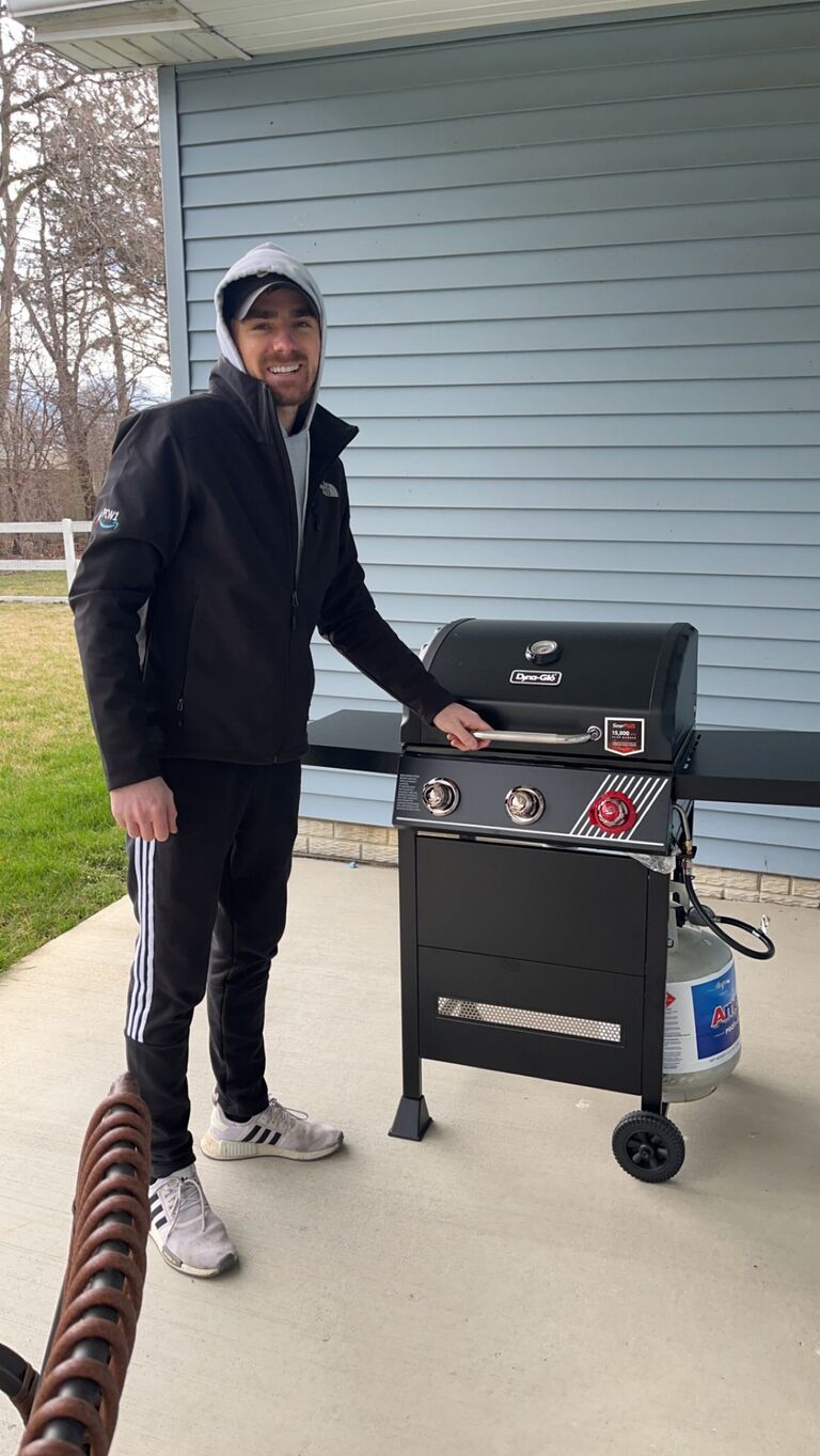 We moved into our first home in October 2022. We spent many nights painting together and moving out of our apartments after work, and we made Tyler's favorite house purchase... a grill! 