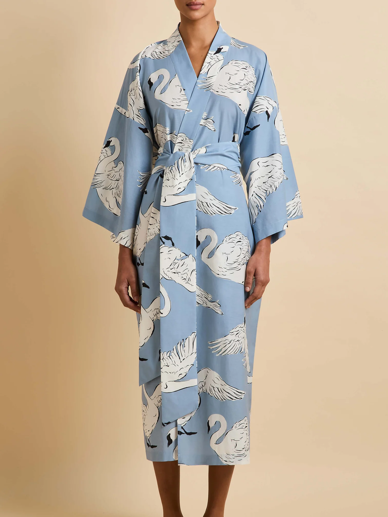 Olivia von Halle blue swan print bridal robe