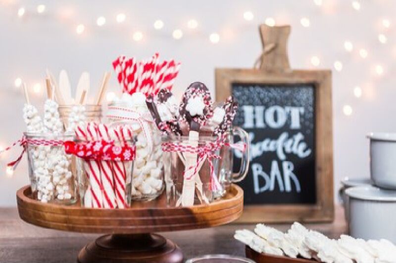 Hot cocoa bar Christmas birthday party ideas