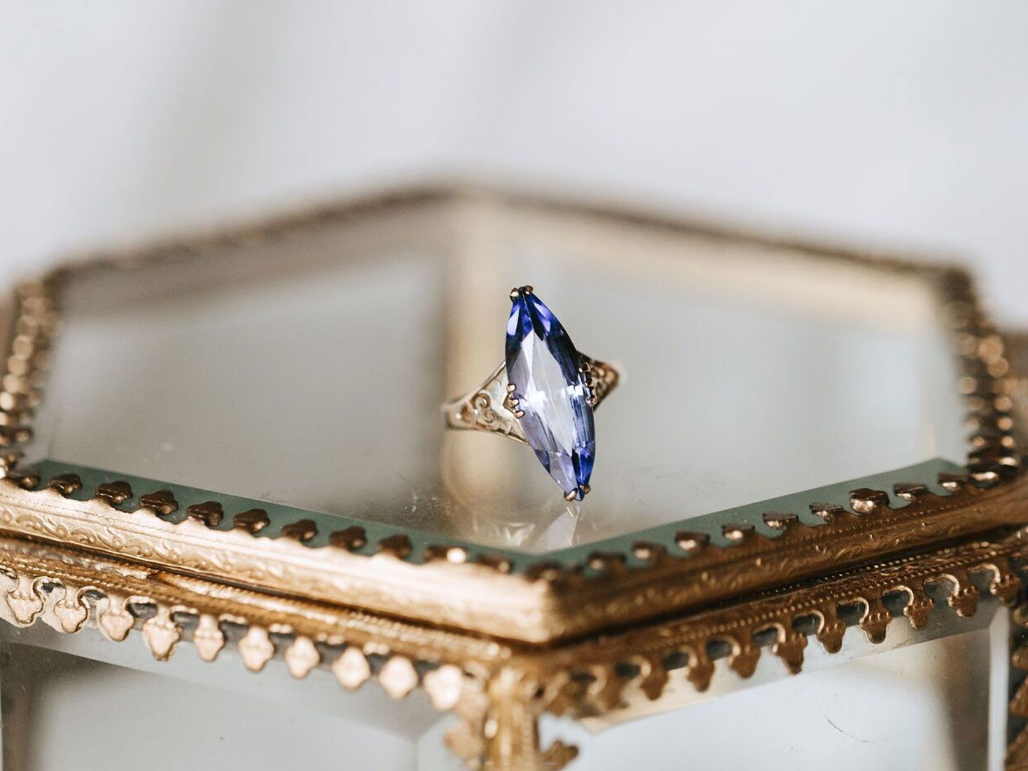 vintage-style purple engagement ring