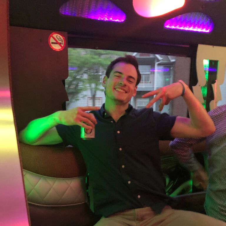 Party bus to Chicago after the last exam of our first year of med school! Reid has yet to fulfill his promise to pierce his ear since Emma scored 2 points higher than him on the final.