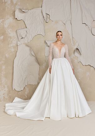 Mikado Ball Gown with Beaded Plunging Sabrina Neckline