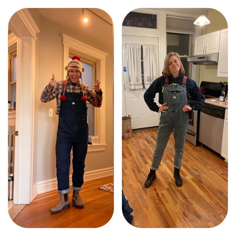 Liz and Connor get matching overalls