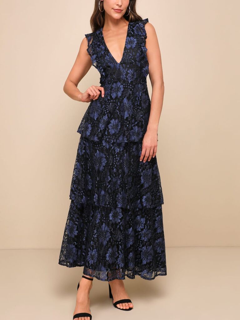 Lulus ruffle maxi wedding guest dress