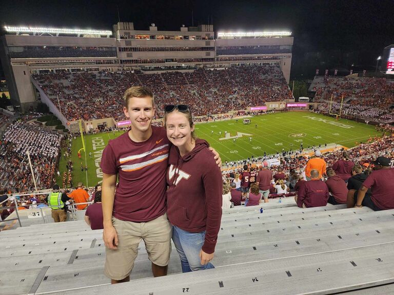 After Mikayla graduated college and Sam finished his contract with the Navy, we moved to Blacksburg (right before the pandemic!) so that Mikayla could start her Masters of Science  in Fish and Wildlife Conservation at Virginia Tech (which has since turned into a PhD, oops!). Sam finished his Bachelor of Science in Business Information Technology at Virginia Tech. During our time here, we've both become big Hokies fans!