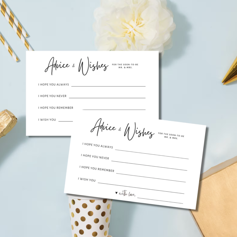 "Advice & Wishes" Rehearsal Dinner Printable Game Activity Cards
