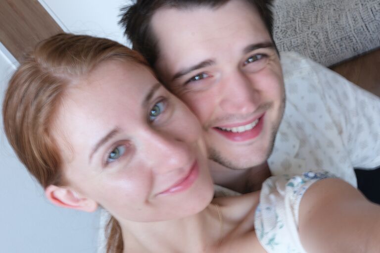 After six months apart, Logan was able to visit Japan for Easter! This is the first photo we took together on our new camera. 