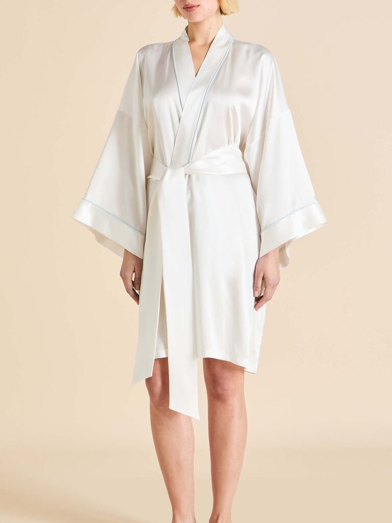 Olivia von Halle bridal robe with blue piping