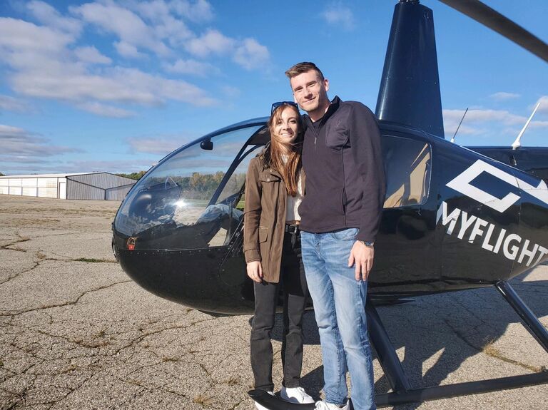 The proposal was intended to happen after a surprise helicopter tour but weather didn't allow it