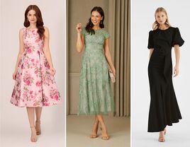 Collage of three mother of the bride rehearsal dinner dresses