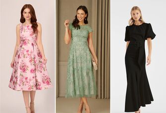 Collage of three mother of the bride rehearsal dinner dresses