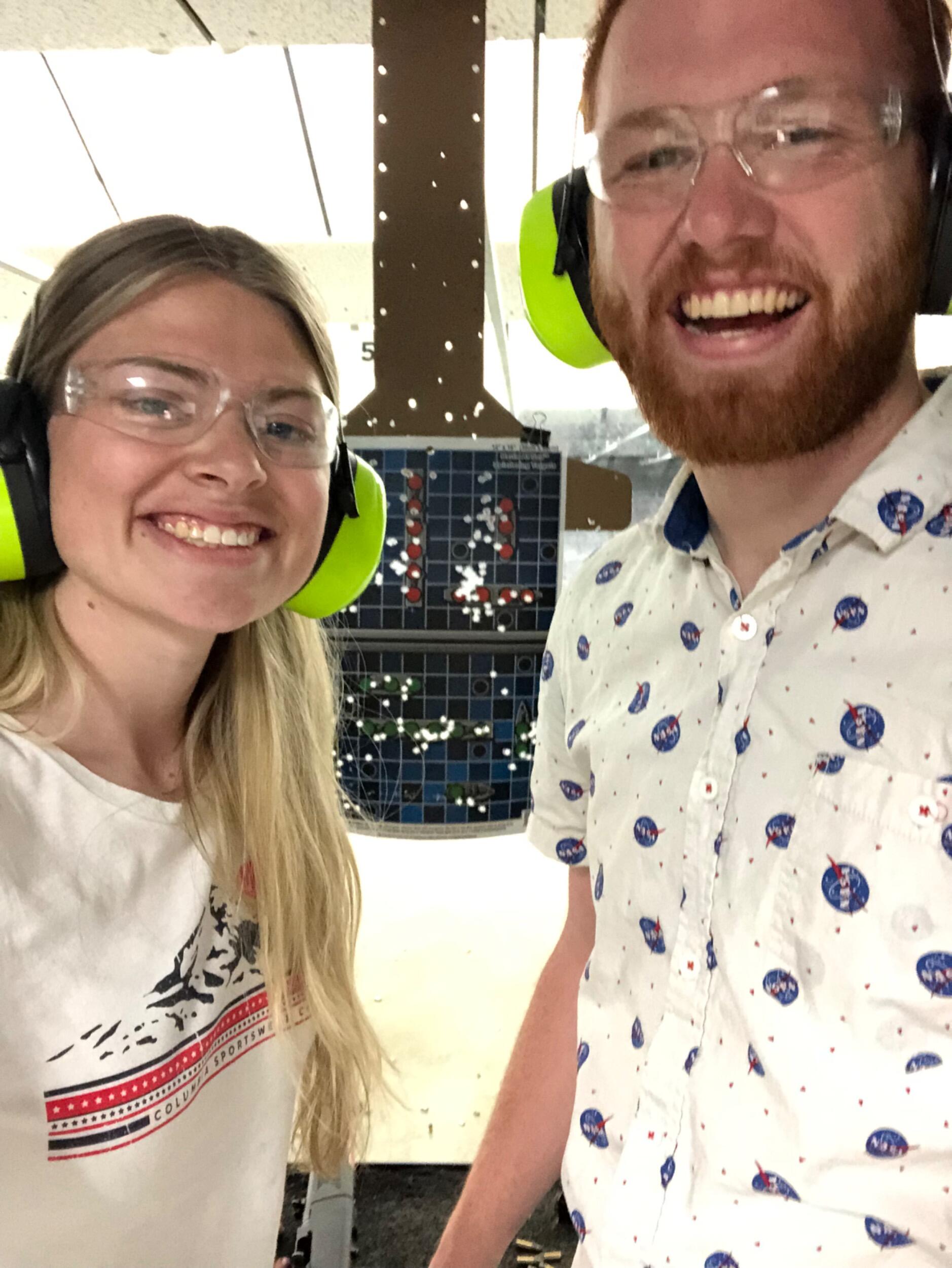 Aaron finally convinced Matisse to try out one of his favorite hobbies - shooting! Matisse won in Battleship...because she was using a rifle and Aaron was using a handgun. 