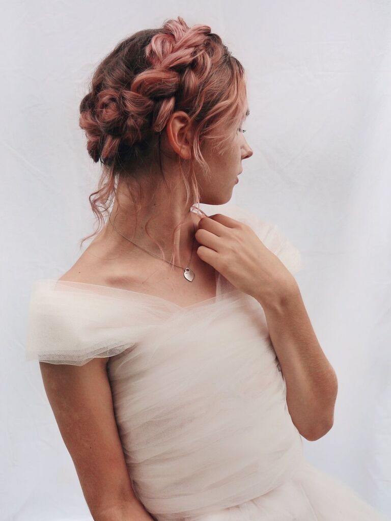 Milkmaid braid wedding updo for long hair